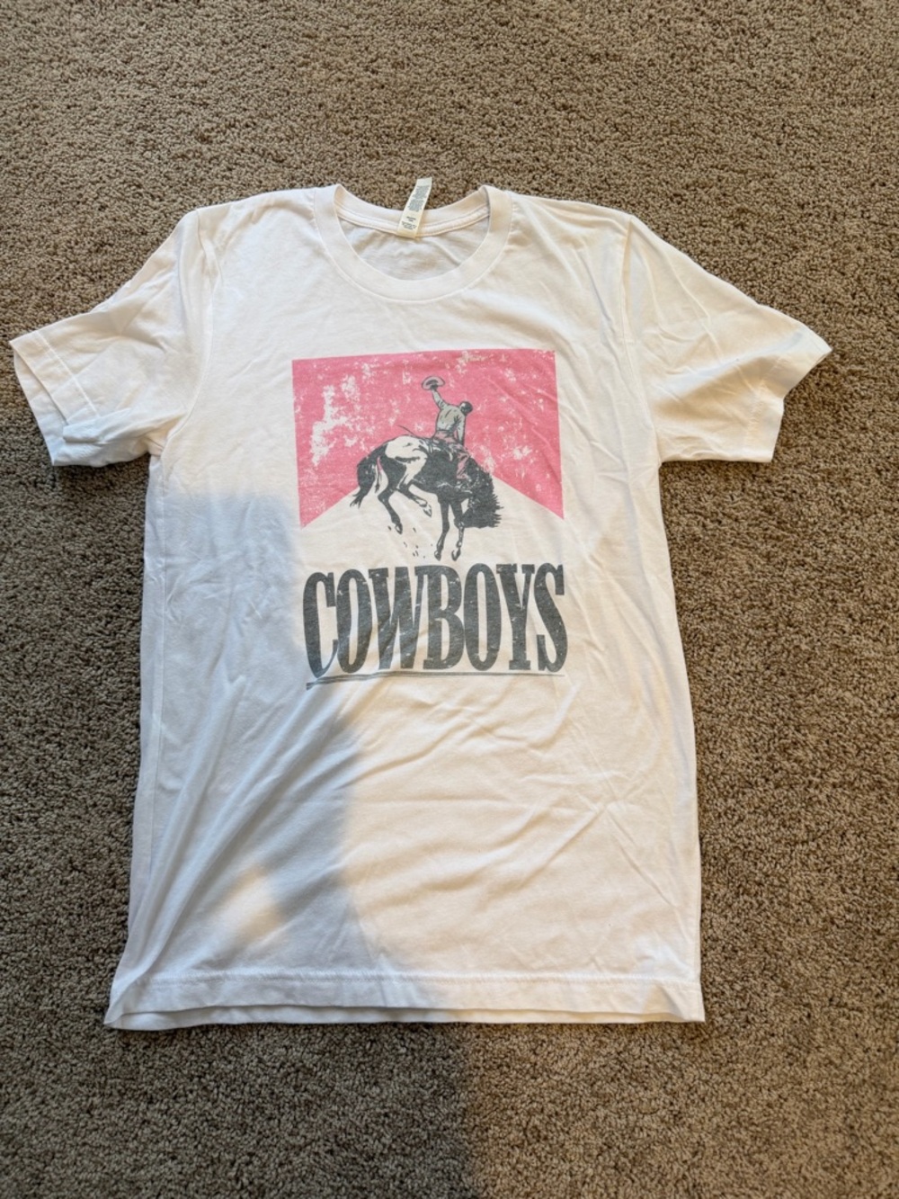 Bella Canvas White T‑Shirt with Pink and Gray Cowboys Graphic